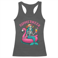 Summerween Skeleton Mermaid Racerback Tank Top Flamingo Float Funny Spooky Summer Halloween Vibes - Wonder Print Shop