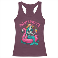 Summerween Skeleton Mermaid Racerback Tank Top Flamingo Float Funny Spooky Summer Halloween Vibes - Wonder Print Shop