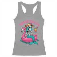 Summerween Skeleton Mermaid Racerback Tank Top Flamingo Float Funny Spooky Summer Halloween Vibes - Wonder Print Shop