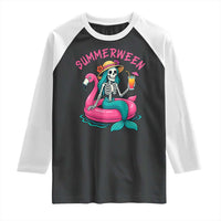 Summerween Skeleton Mermaid Raglan Shirt Flamingo Float Funny Spooky Summer Halloween Vibes - Wonder Print Shop