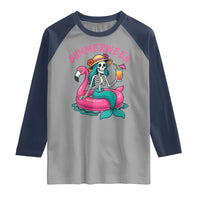Summerween Skeleton Mermaid Raglan Shirt Flamingo Float Funny Spooky Summer Halloween Vibes - Wonder Print Shop