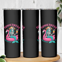 Summerween Skeleton Mermaid Skinny Tumbler Flamingo Float Funny Spooky Summer Halloween Vibes - Wonder Print Shop