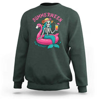 Summerween Skeleton Mermaid Sweatshirt Flamingo Float Funny Spooky Summer Halloween Vibes - Wonder Print Shop