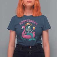 Summerween Skeleton Mermaid T Shirt For Women Flamingo Float Funny Spooky Summer Halloween Vibes - Wonder Print Shop