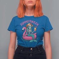Summerween Skeleton Mermaid T Shirt For Women Flamingo Float Funny Spooky Summer Halloween Vibes - Wonder Print Shop