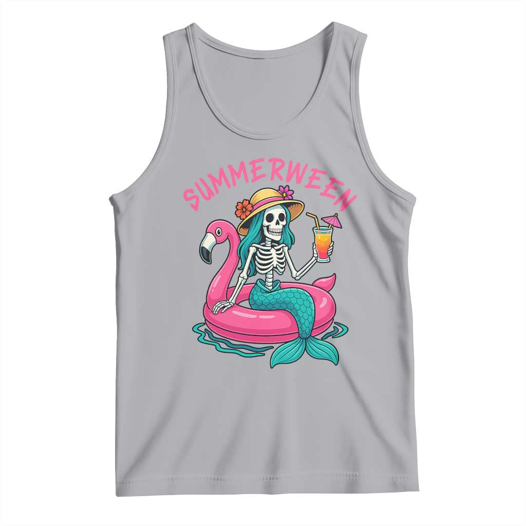Summerween Skeleton Mermaid Tank Top Flamingo Float Funny Spooky Summer Halloween Vibes - Wonder Print Shop