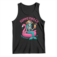 Summerween Skeleton Mermaid Tank Top Flamingo Float Funny Spooky Summer Halloween Vibes - Wonder Print Shop