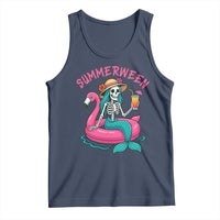 Summerween Skeleton Mermaid Tank Top Flamingo Float Funny Spooky Summer Halloween Vibes - Wonder Print Shop
