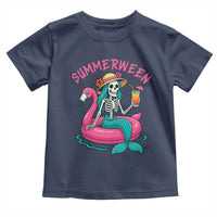 Summerween Skeleton Mermaid Toddler T Shirt Flamingo Float Funny Spooky Summer Halloween Vibes - Wonder Print Shop