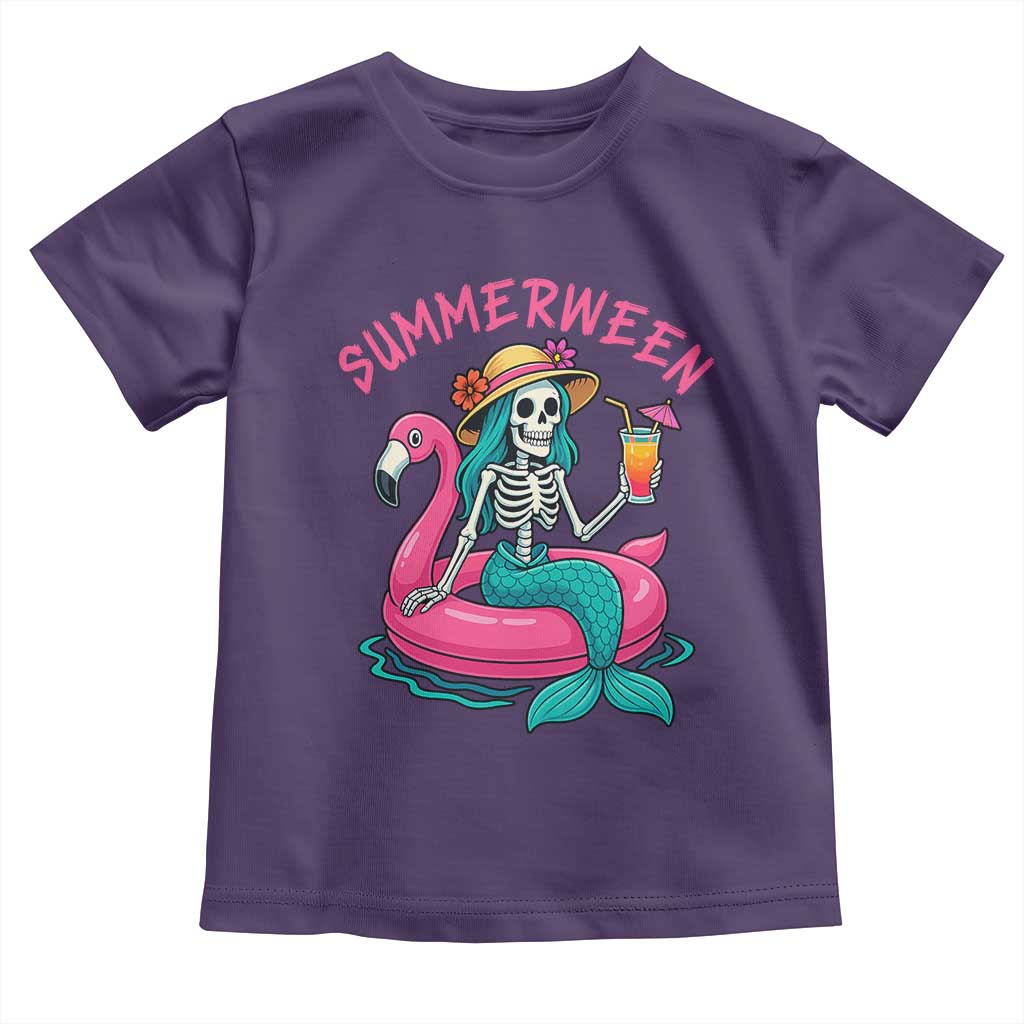 Summerween Skeleton Mermaid Toddler T Shirt Flamingo Float Funny Spooky Summer Halloween Vibes - Wonder Print Shop