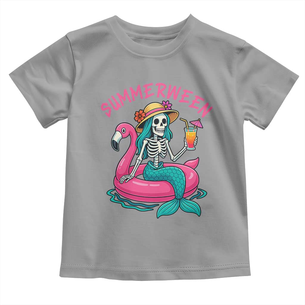 Summerween Skeleton Mermaid Toddler T Shirt Flamingo Float Funny Spooky Summer Halloween Vibes - Wonder Print Shop