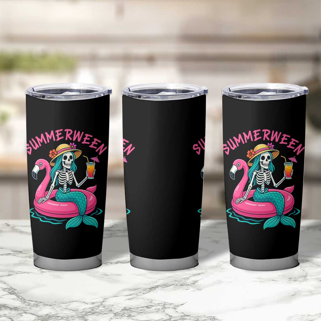 Summerween Skeleton Mermaid Tumbler Cup Flamingo Float Funny Spooky Summer Halloween Vibes - Wonder Print Shop