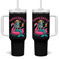Summerween Skeleton Mermaid Tumbler With Handle Flamingo Float Funny Spooky Summer Halloween Vibes - Wonder Print Shop