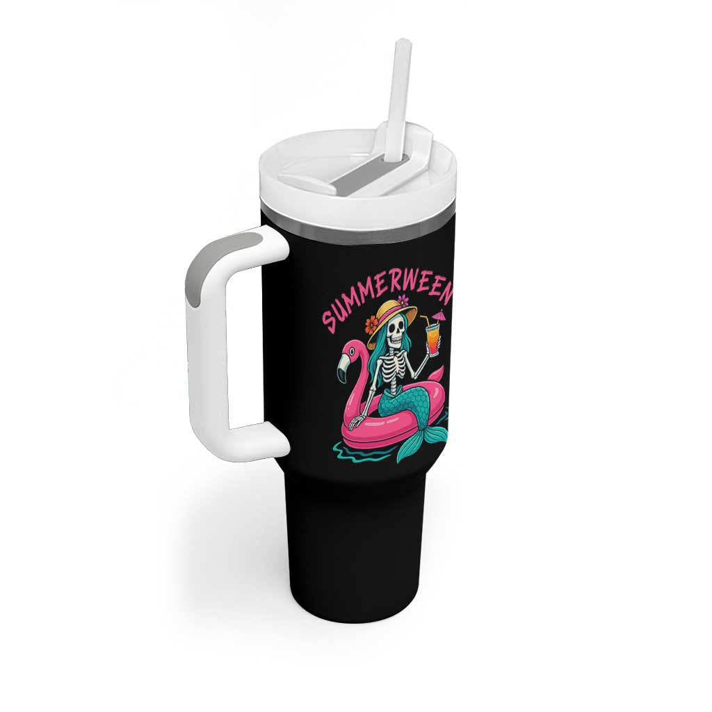 Summerween Skeleton Mermaid Tumbler With Handle Flamingo Float Funny Spooky Summer Halloween Vibes - Wonder Print Shop