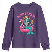 Summerween Skeleton Mermaid Youth Sweatshirt Flamingo Float Funny Spooky Summer Halloween Vibes - Wonder Print Shop