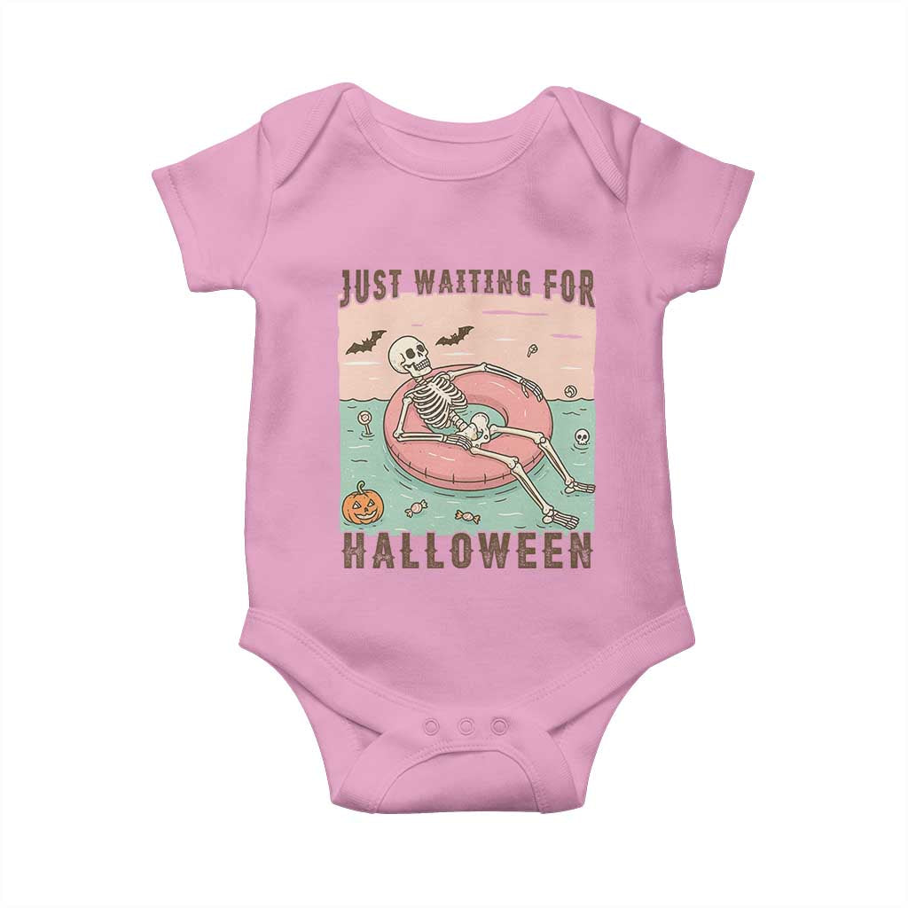 Spooky Summer Skeleton Baby Onesie Just Waiting For Halloween Summer Pool Party - Wonder Print Shop