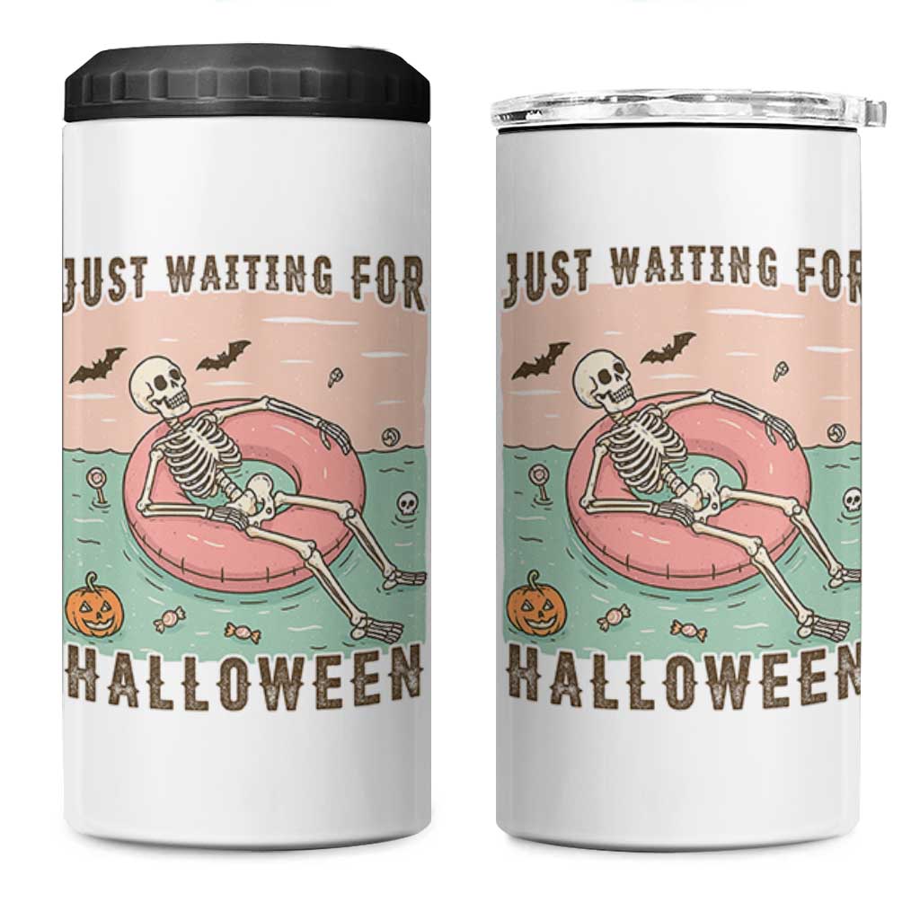 Spooky Summer Skeleton 4 in 1 Can Cooler Tumbler Just Waiting For Halloween Summer Pool Party - Wonder Print Shop