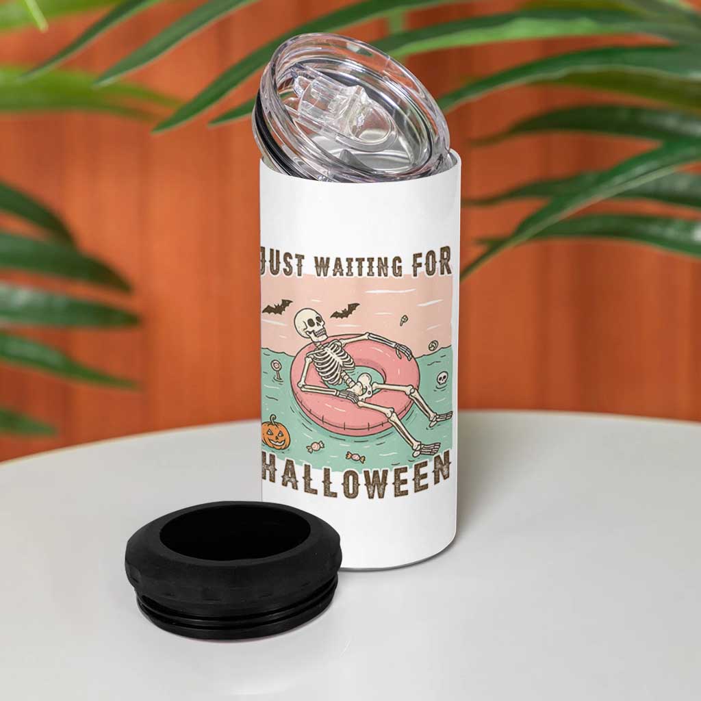 Spooky Summer Skeleton 4 in 1 Can Cooler Tumbler Just Waiting For Halloween Summer Pool Party - Wonder Print Shop