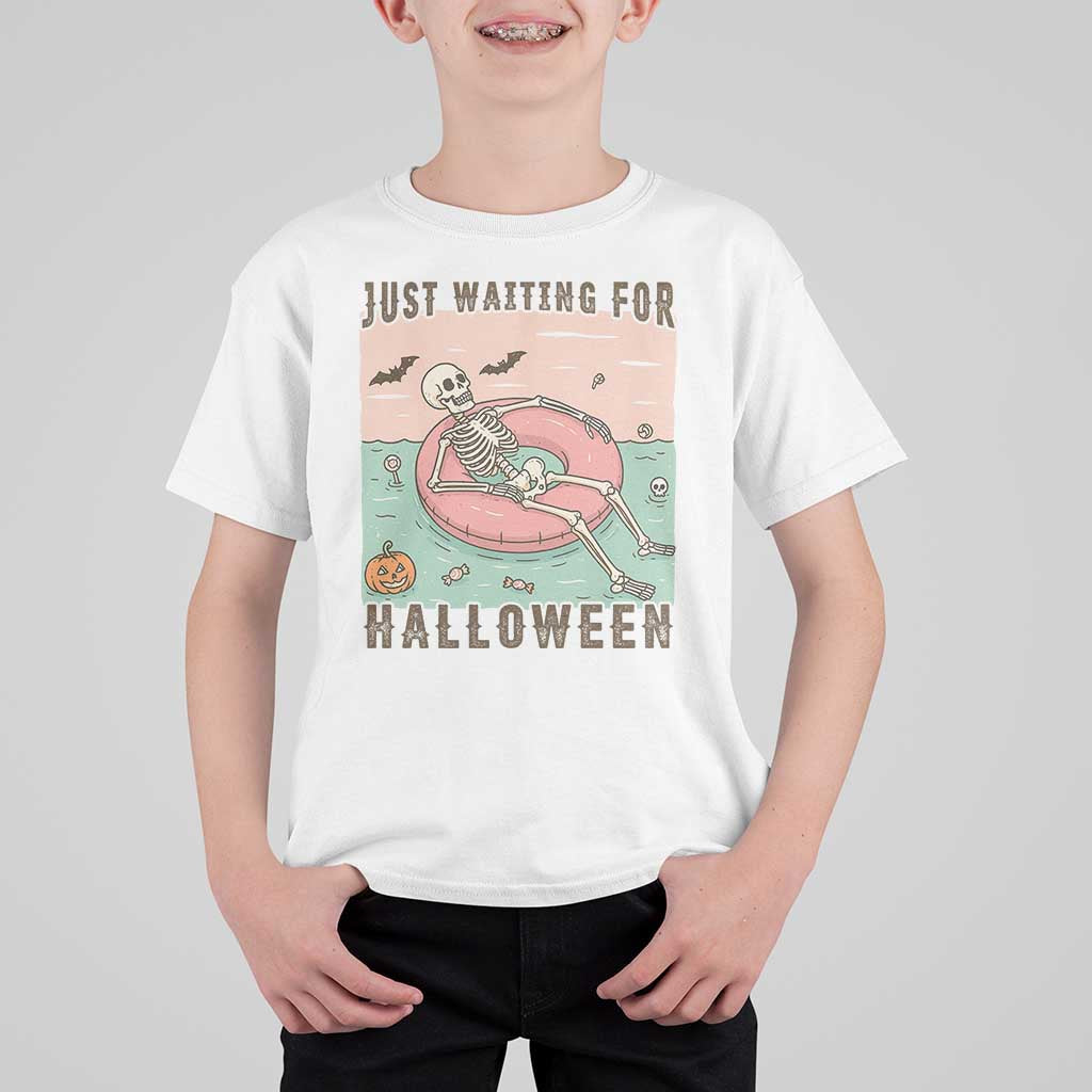 Spooky Summer Skeleton T Shirt For Kid Just Waiting For Halloween Summer Pool Party - Wonder Print Shop