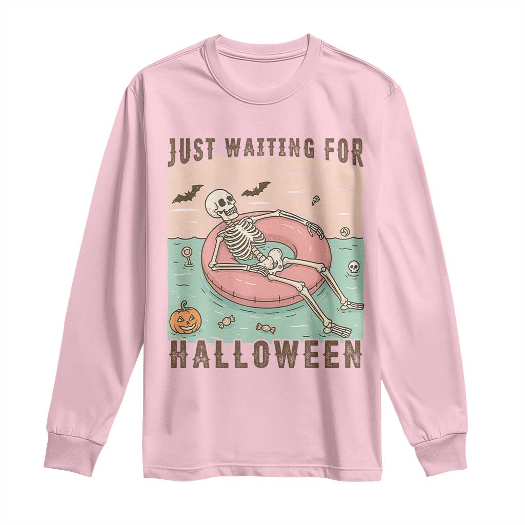Spooky Summer Skeleton Long Sleeve Shirt Just Waiting For Halloween Summer Pool Party - Wonder Print Shop