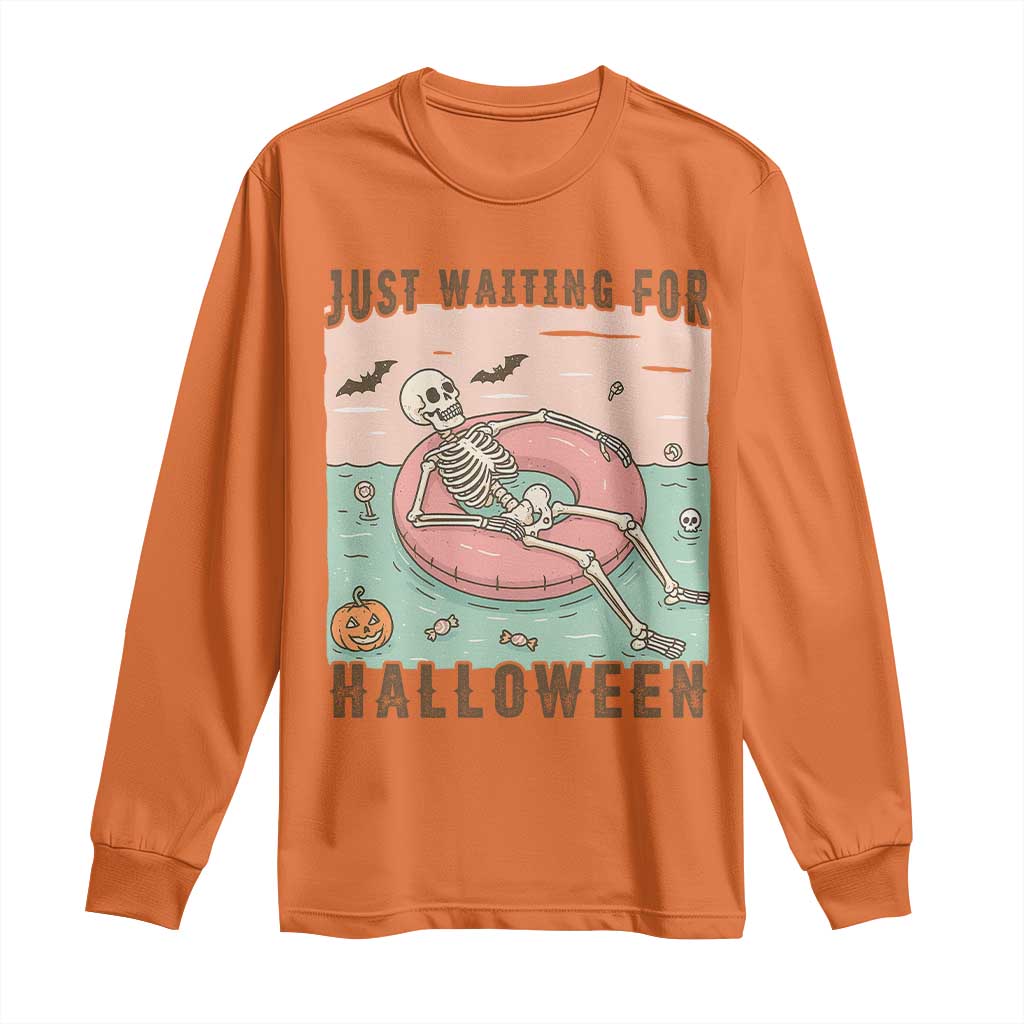 Spooky Summer Skeleton Long Sleeve Shirt Just Waiting For Halloween Summer Pool Party - Wonder Print Shop