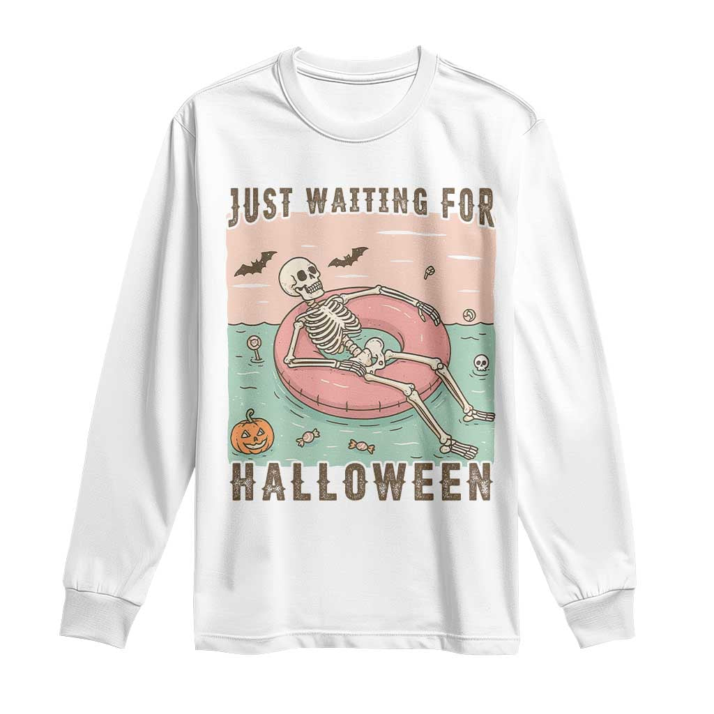 Spooky Summer Skeleton Long Sleeve Shirt Just Waiting For Halloween Summer Pool Party - Wonder Print Shop