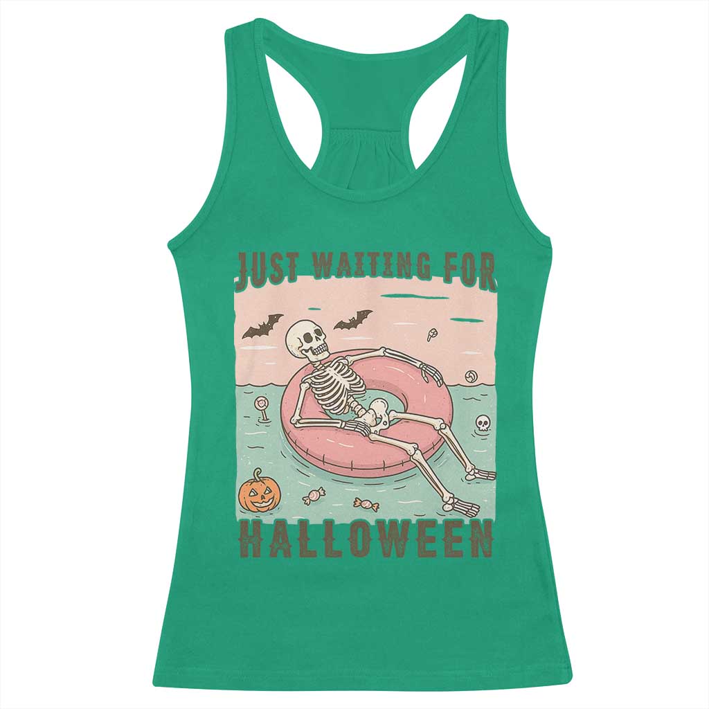 Spooky Summer Skeleton Racerback Tank Top Just Waiting For Halloween Summer Pool Party - Wonder Print Shop
