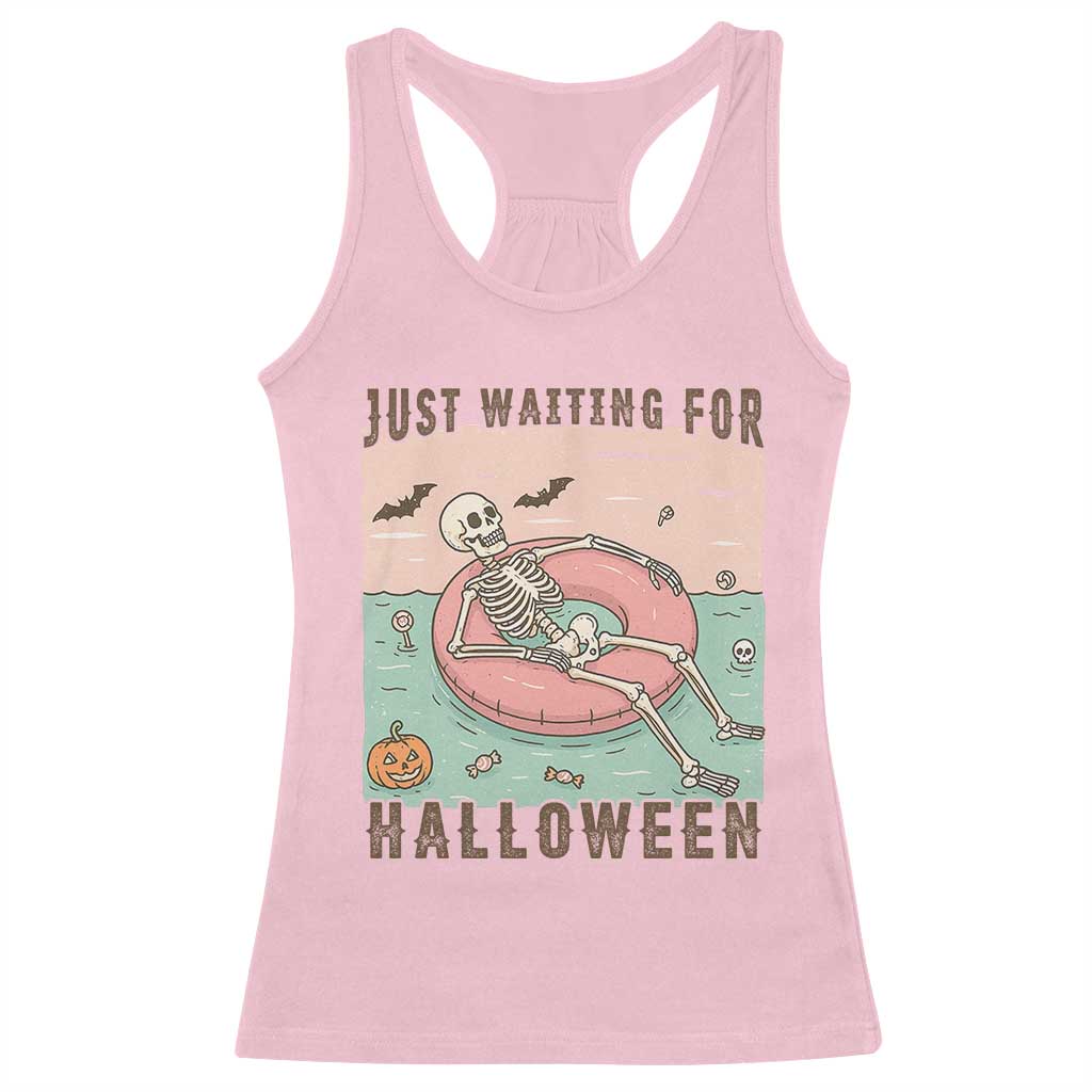 Spooky Summer Skeleton Racerback Tank Top Just Waiting For Halloween Summer Pool Party - Wonder Print Shop