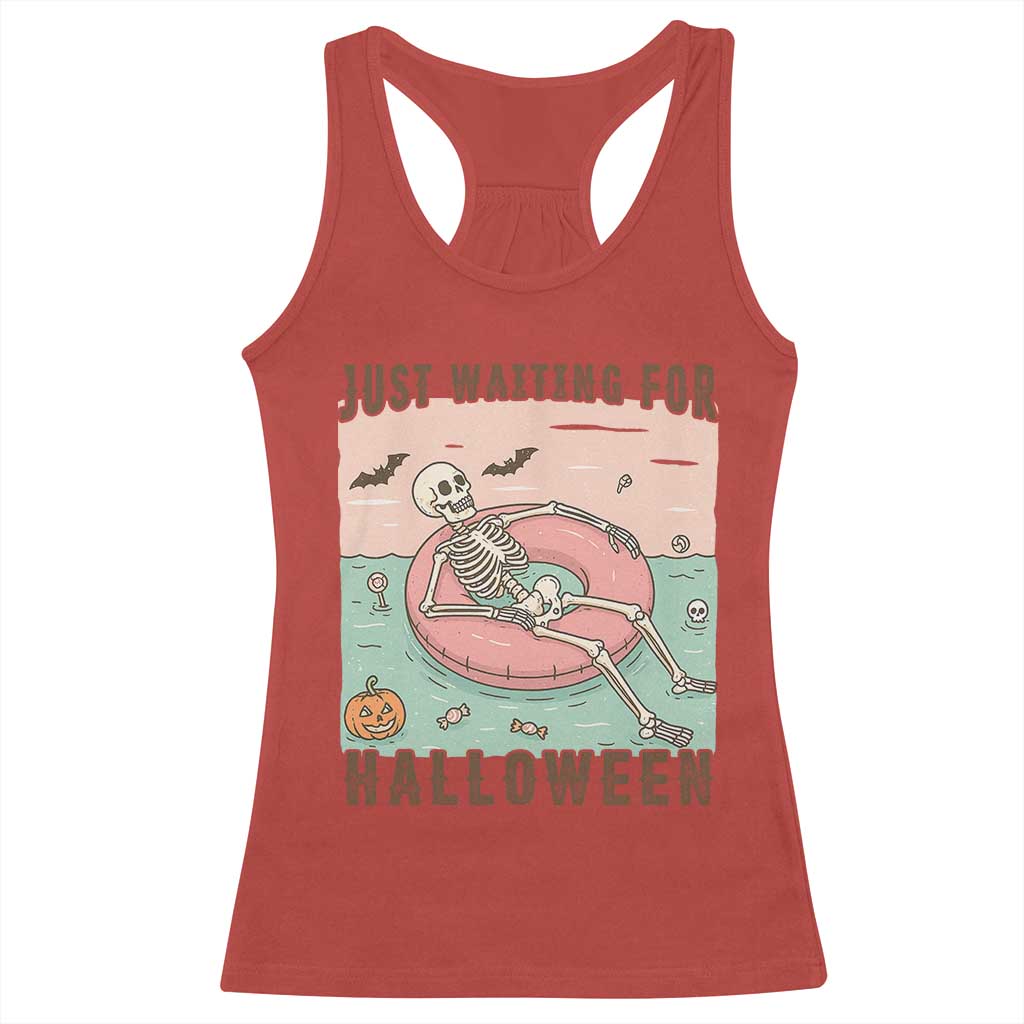 Spooky Summer Skeleton Racerback Tank Top Just Waiting For Halloween Summer Pool Party - Wonder Print Shop
