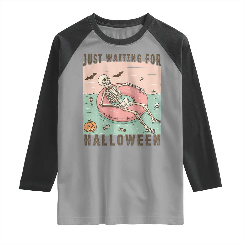 Spooky Summer Skeleton Raglan Shirt Just Waiting For Halloween Summer Pool Party - Wonder Print Shop