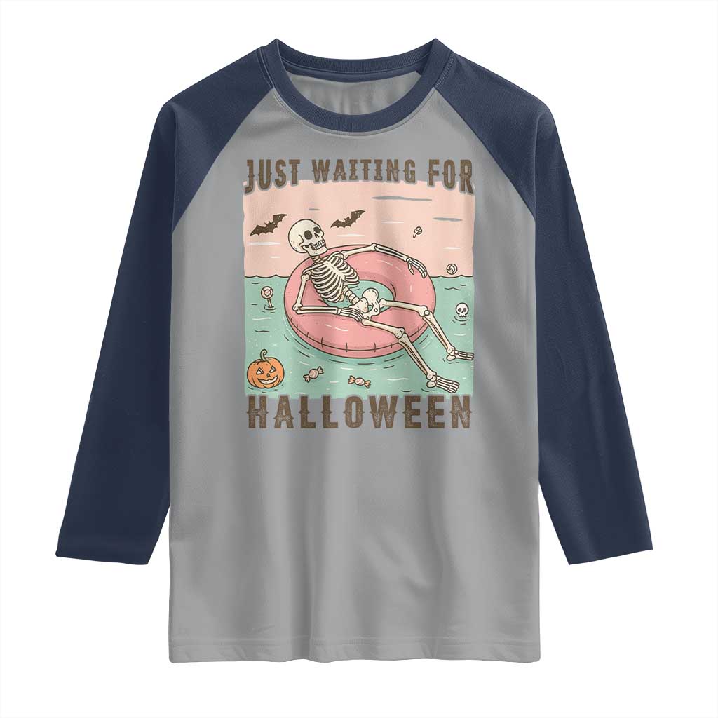 Spooky Summer Skeleton Raglan Shirt Just Waiting For Halloween Summer Pool Party - Wonder Print Shop