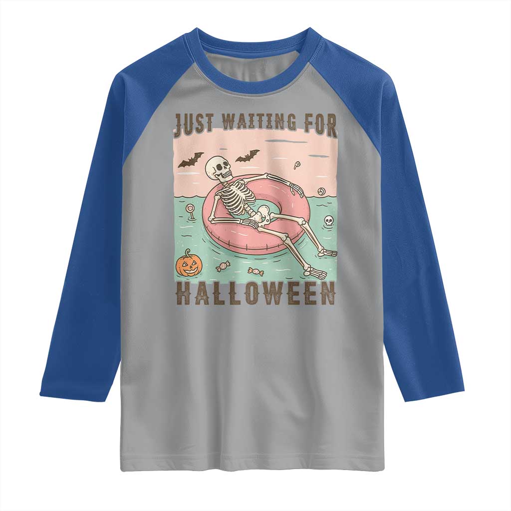 Spooky Summer Skeleton Raglan Shirt Just Waiting For Halloween Summer Pool Party - Wonder Print Shop