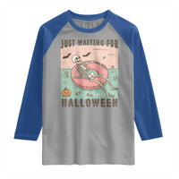 Spooky Summer Skeleton Raglan Shirt Just Waiting For Halloween Summer Pool Party - Wonder Print Shop