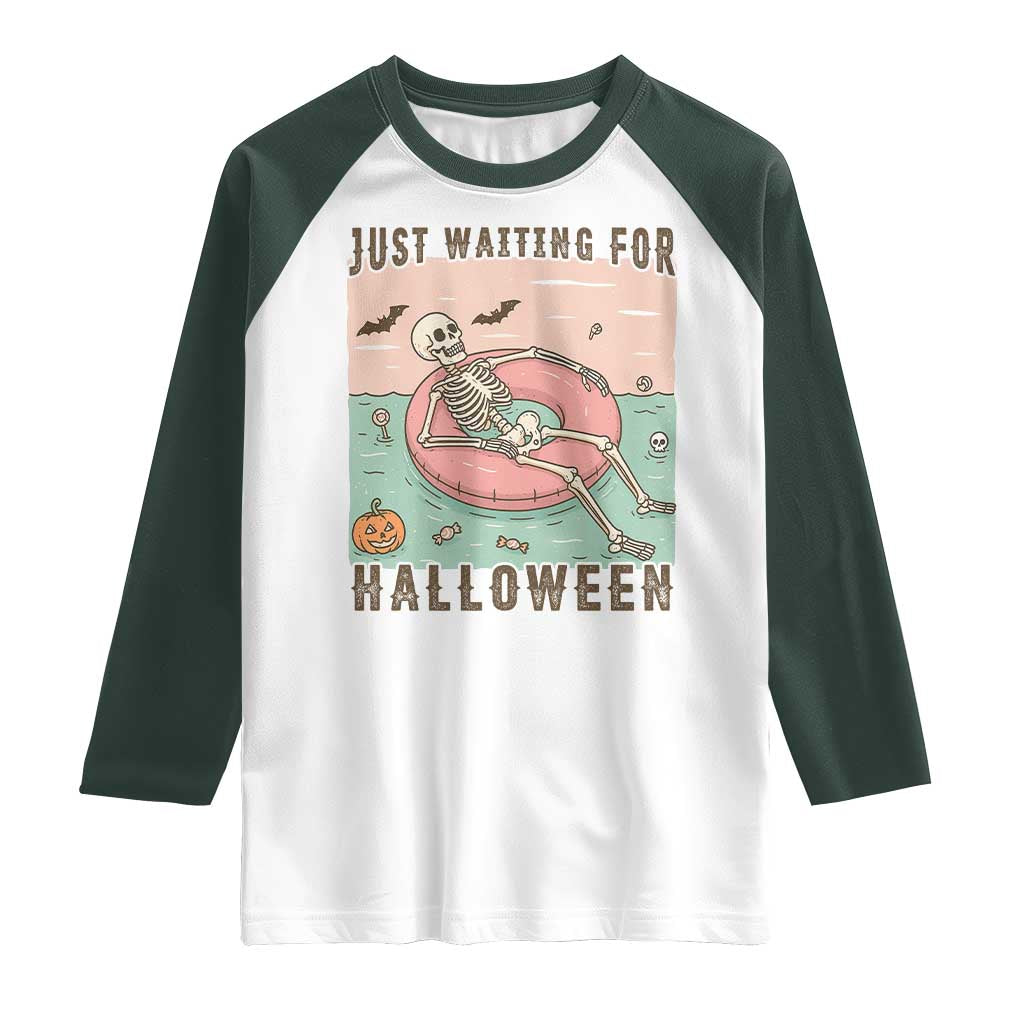 Spooky Summer Skeleton Raglan Shirt Just Waiting For Halloween Summer Pool Party - Wonder Print Shop