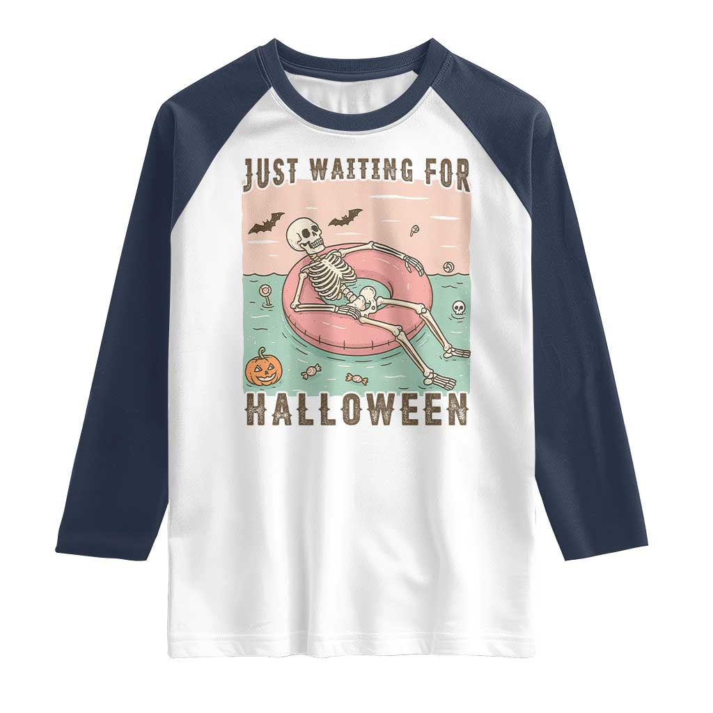 Spooky Summer Skeleton Raglan Shirt Just Waiting For Halloween Summer Pool Party - Wonder Print Shop