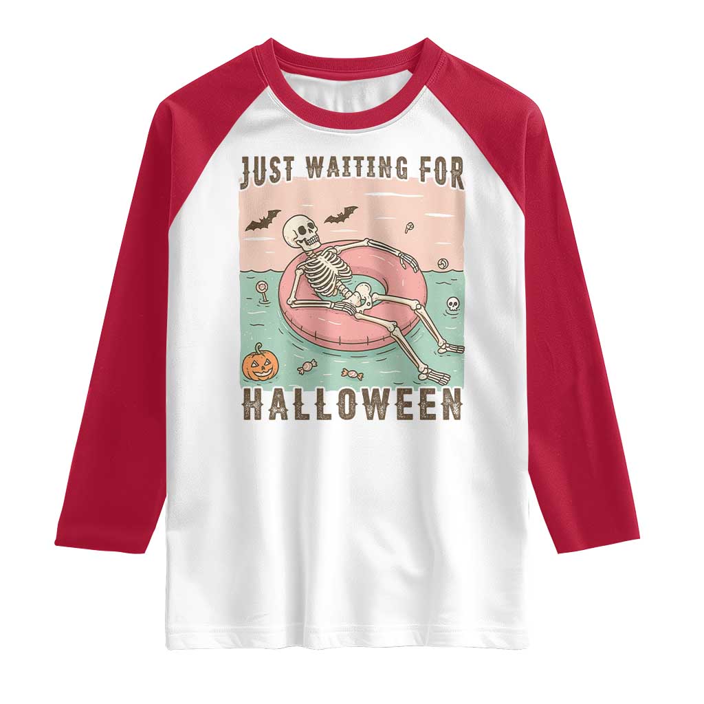 Spooky Summer Skeleton Raglan Shirt Just Waiting For Halloween Summer Pool Party - Wonder Print Shop