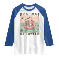Spooky Summer Skeleton Raglan Shirt Just Waiting For Halloween Summer Pool Party - Wonder Print Shop