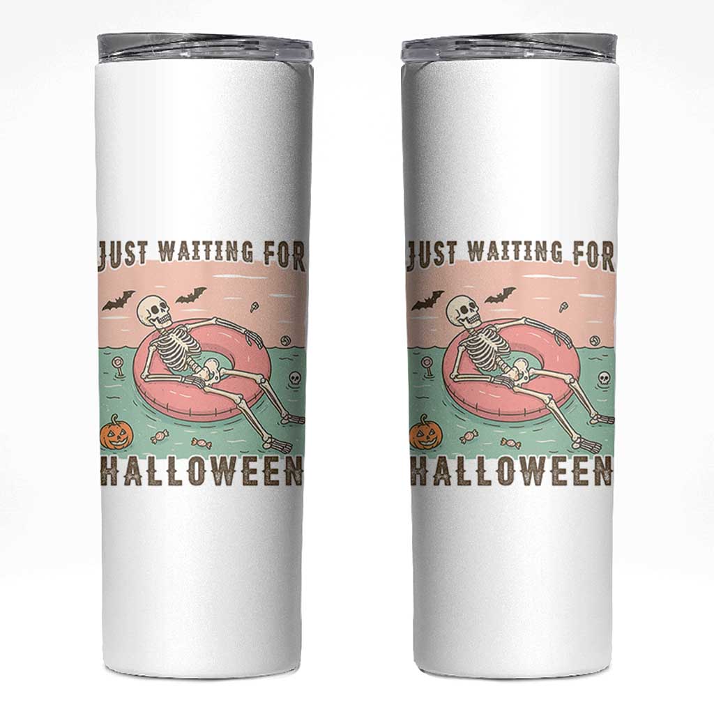 Spooky Summer Skeleton Skinny Tumbler Just Waiting For Halloween Summer Pool Party - Wonder Print Shop