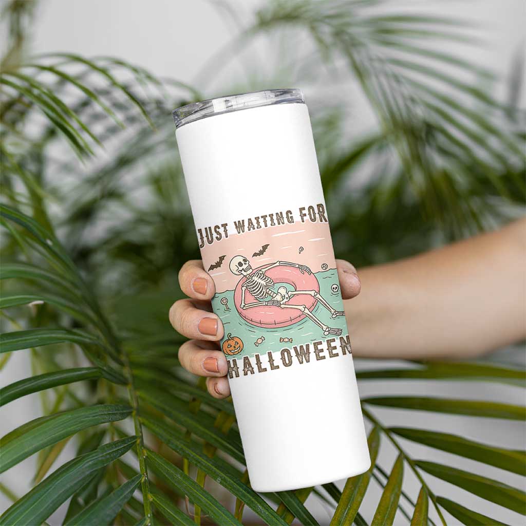 Spooky Summer Skeleton Skinny Tumbler Just Waiting For Halloween Summer Pool Party - Wonder Print Shop
