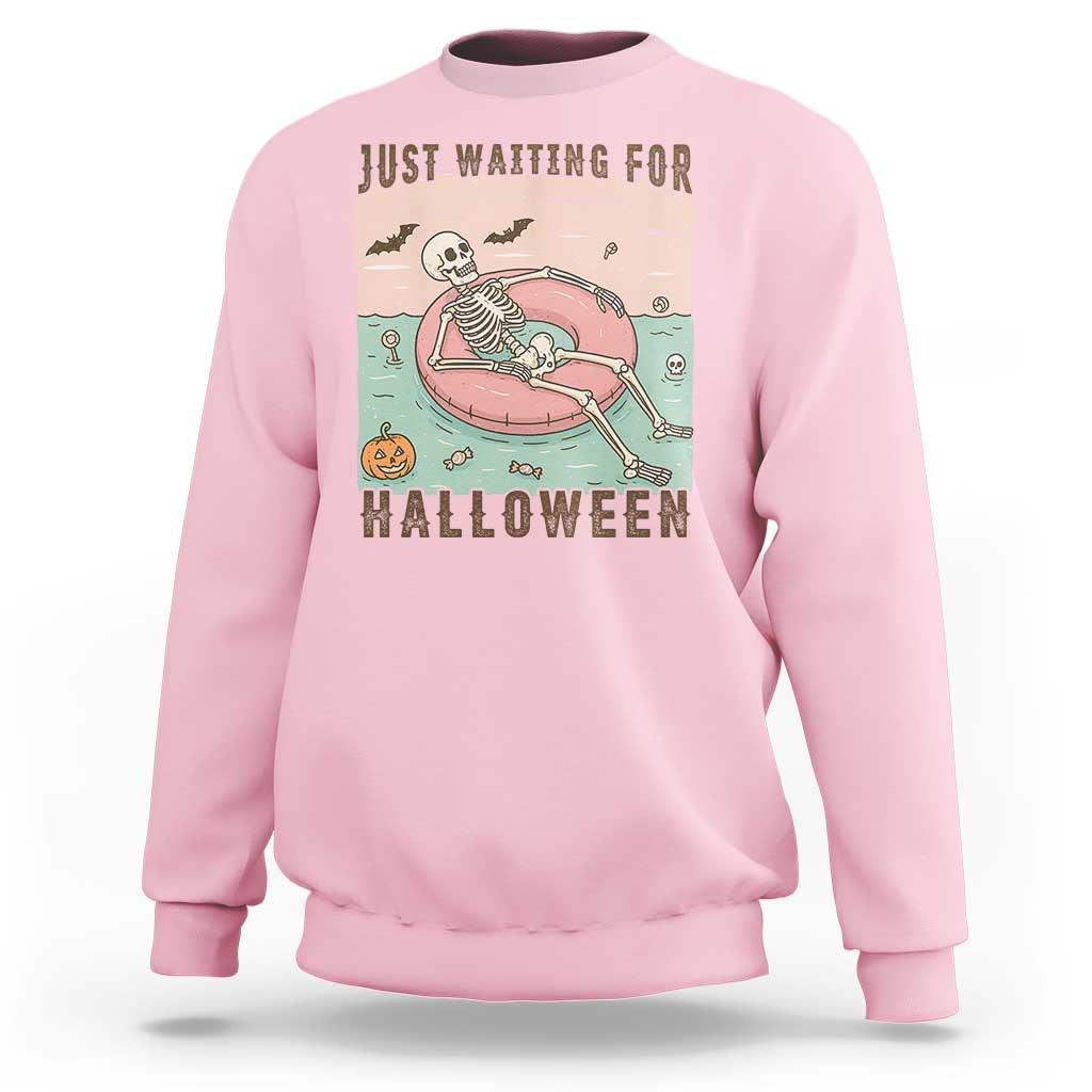 Spooky Summer Skeleton Sweatshirt Just Waiting For Halloween Summer Pool Party - Wonder Print Shop