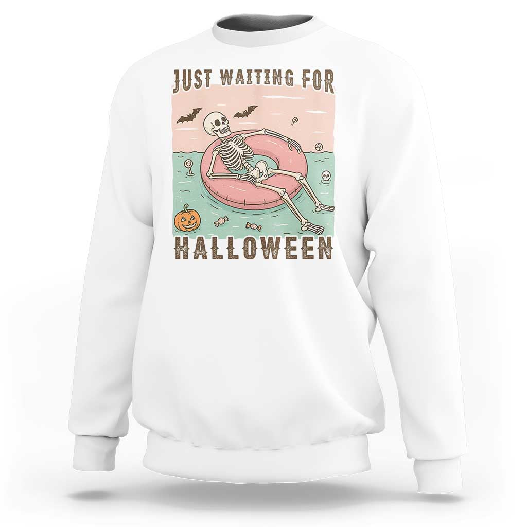 Spooky Summer Skeleton Sweatshirt Just Waiting For Halloween Summer Pool Party - Wonder Print Shop