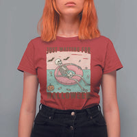 Spooky Summer Skeleton T Shirt For Women Just Waiting For Halloween Summer Pool Party - Wonder Print Shop