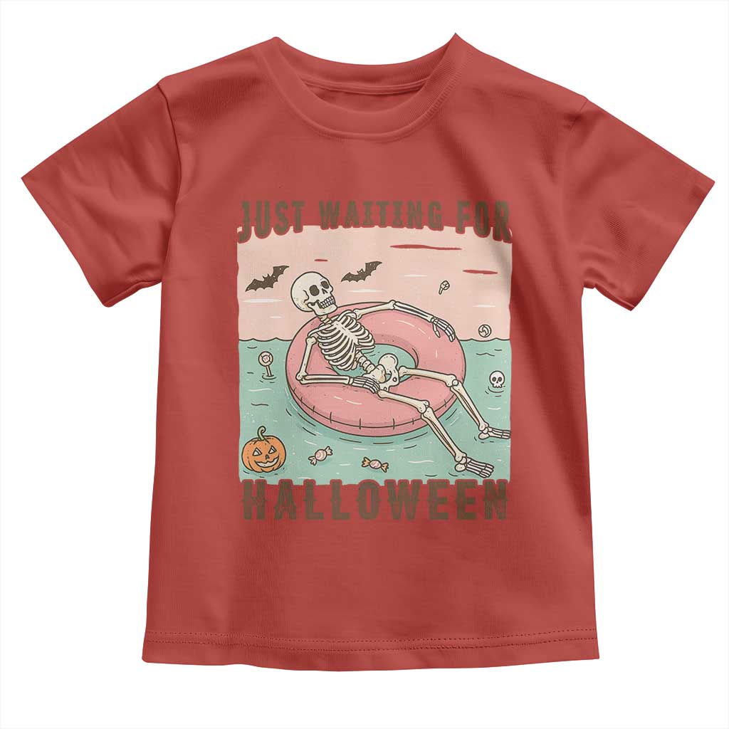 Spooky Summer Skeleton Toddler T Shirt Just Waiting For Halloween Summer Pool Party - Wonder Print Shop