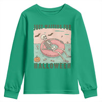 Spooky Summer Skeleton Youth Sweatshirt Just Waiting For Halloween Summer Pool Party - Wonder Print Shop