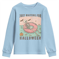 Spooky Summer Skeleton Youth Sweatshirt Just Waiting For Halloween Summer Pool Party - Wonder Print Shop
