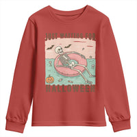 Spooky Summer Skeleton Youth Sweatshirt Just Waiting For Halloween Summer Pool Party - Wonder Print Shop