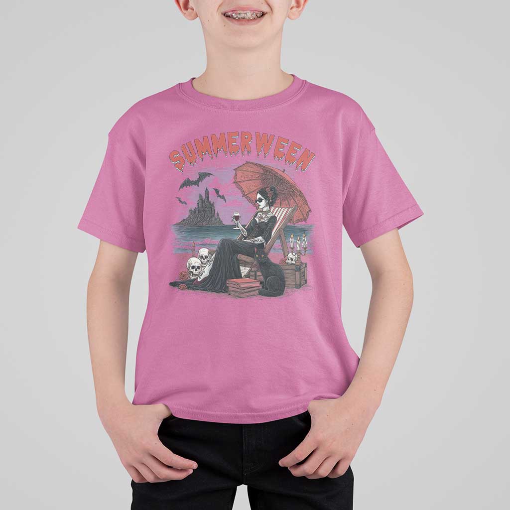 Gothic Summerween T Shirt For Kid Spooky Summer Halloween Horror Character - Wonder Print Shop