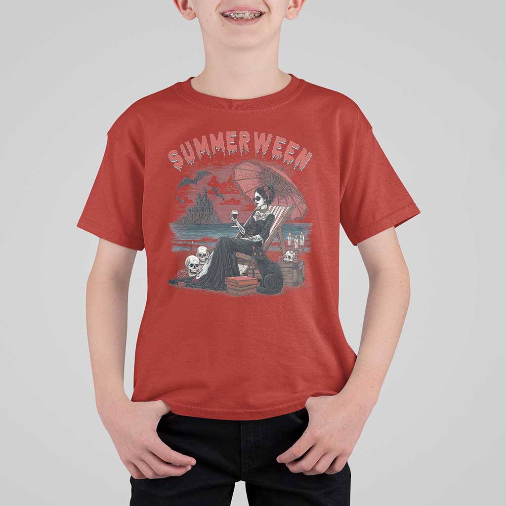 Gothic Summerween T Shirt For Kid Spooky Summer Halloween Horror Character - Wonder Print Shop