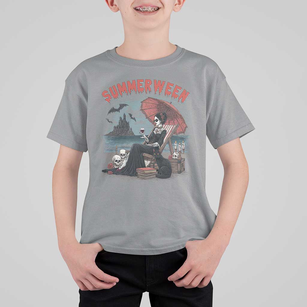 Gothic Summerween T Shirt For Kid Spooky Summer Halloween Horror Character - Wonder Print Shop