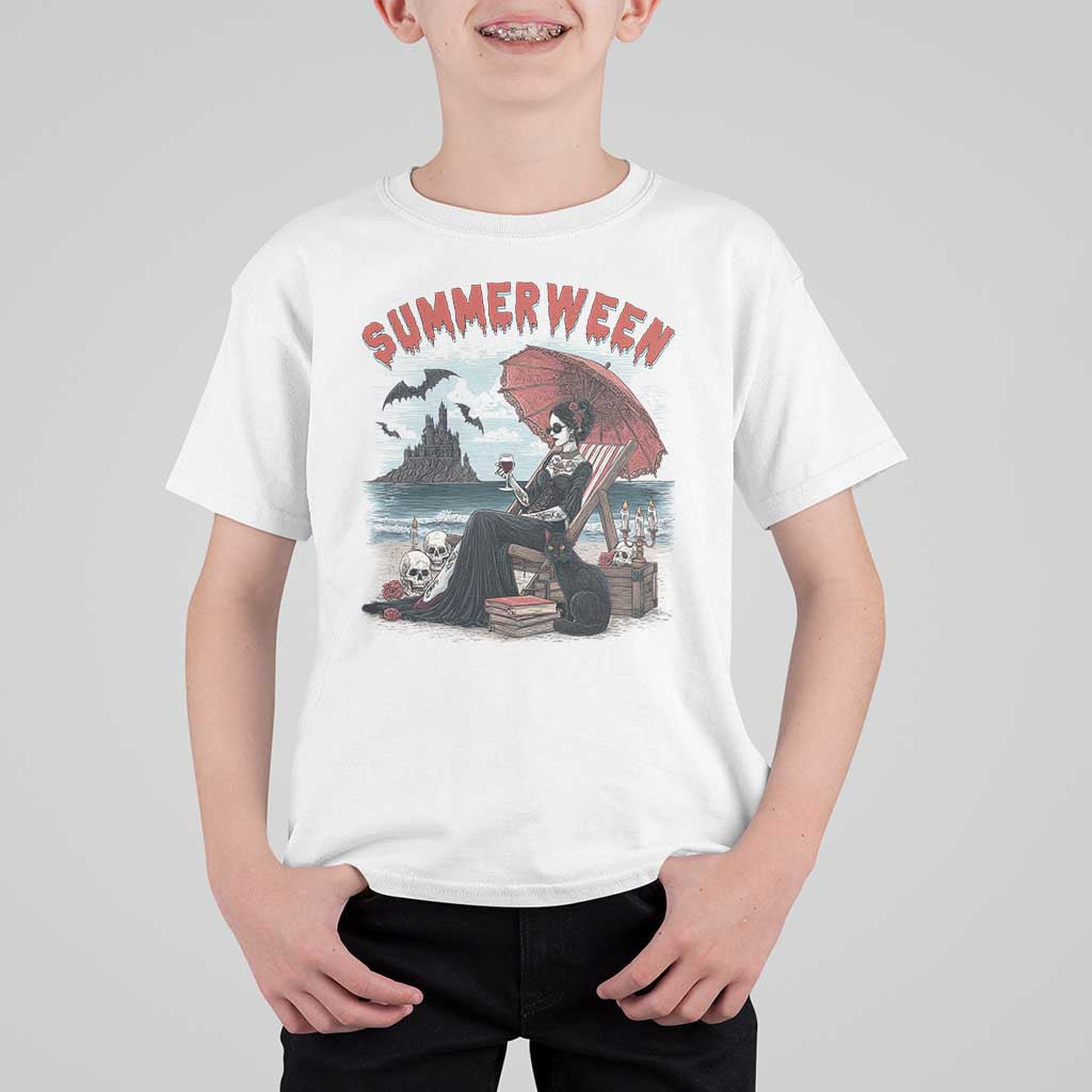 Gothic Summerween T Shirt For Kid Spooky Summer Halloween Horror Character - Wonder Print Shop